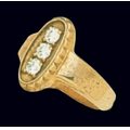 Corporate Fashion 14K Gold Ladies Ring W/ 3 Gemstones in Oval Face